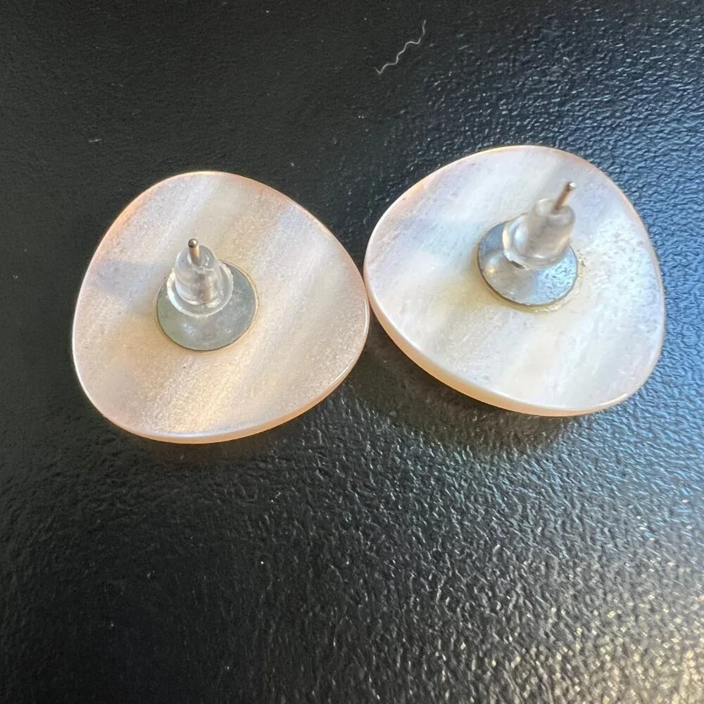 Vintage Acrylic Pierced Earrings Pink with Yellow Insets‎